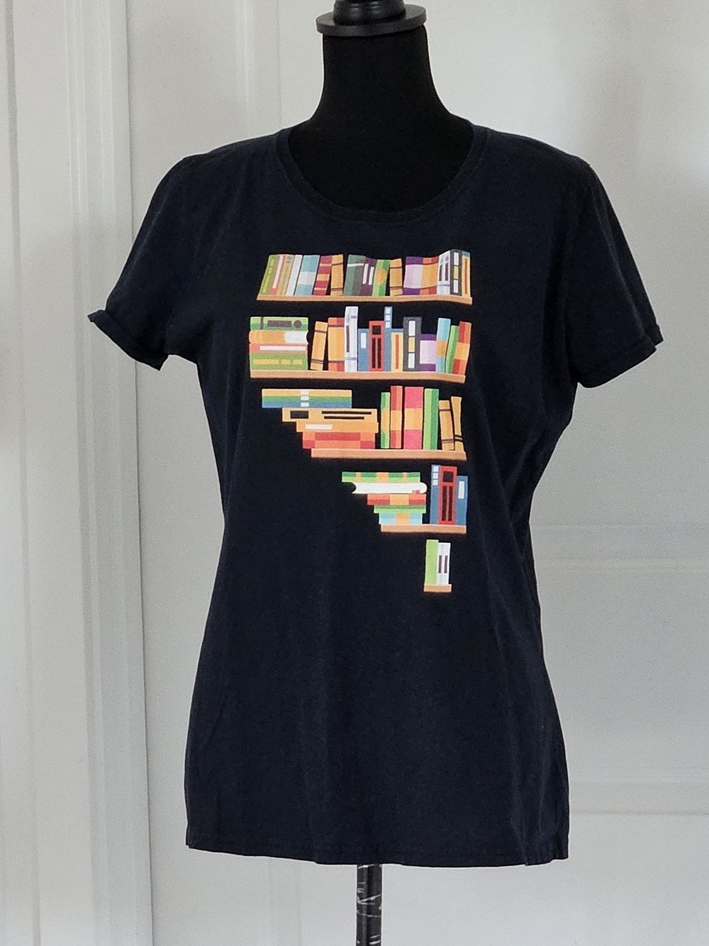 Fruit of the Loom Bookshelf Graphic Tee Black Ladies L